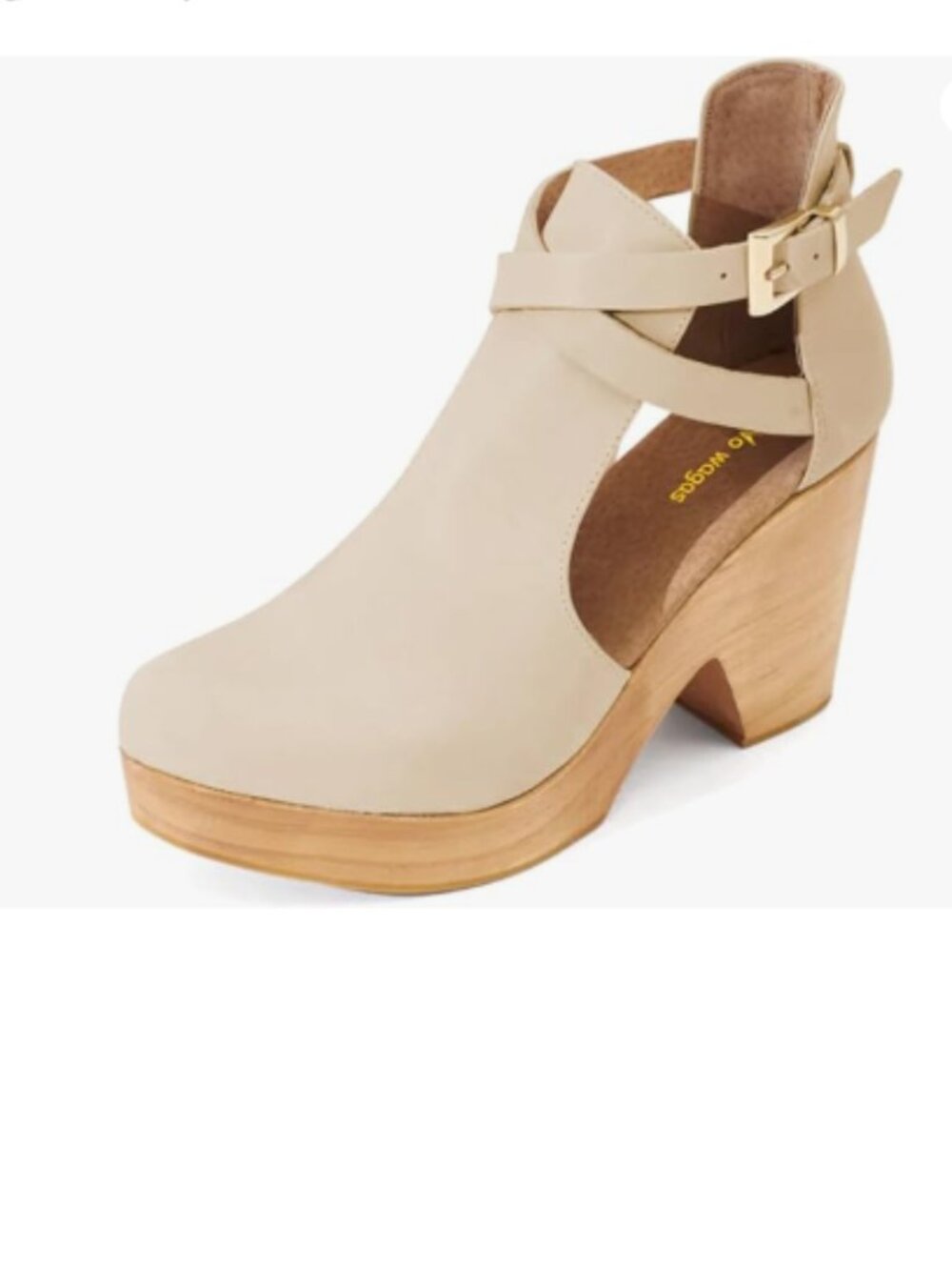 Beige Women Platform Round Toe Cutout Ankle Boots Strap Buckle Cork Heels Shoe